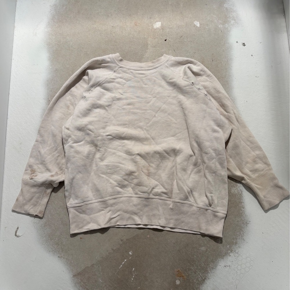 Vintage Distressed Raglan Sweatshirt Cream Off-White Blank Crewneck Mens L/XL - Picture 3 of 6